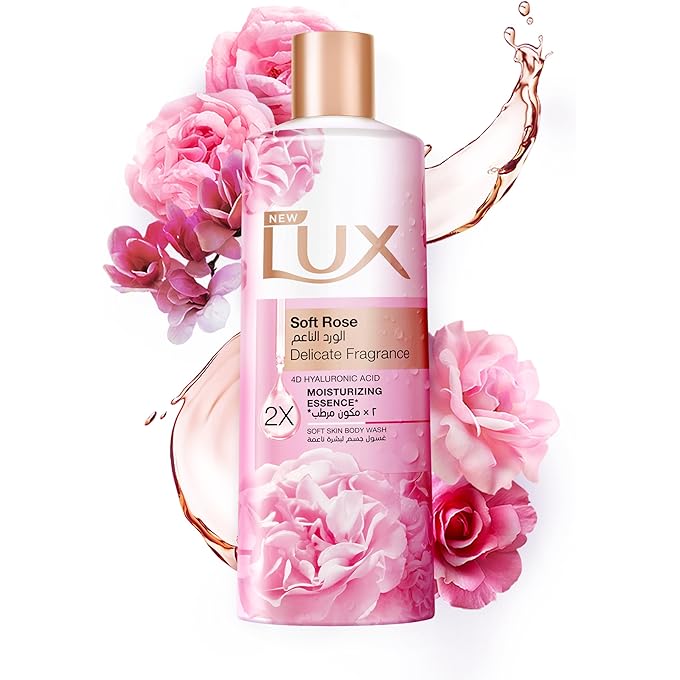 LUX Delicate Fragrance Body Wash, Soft Rose, 2x Moisturizing Essence, with 4D Hyaluronic Acid, 500ml